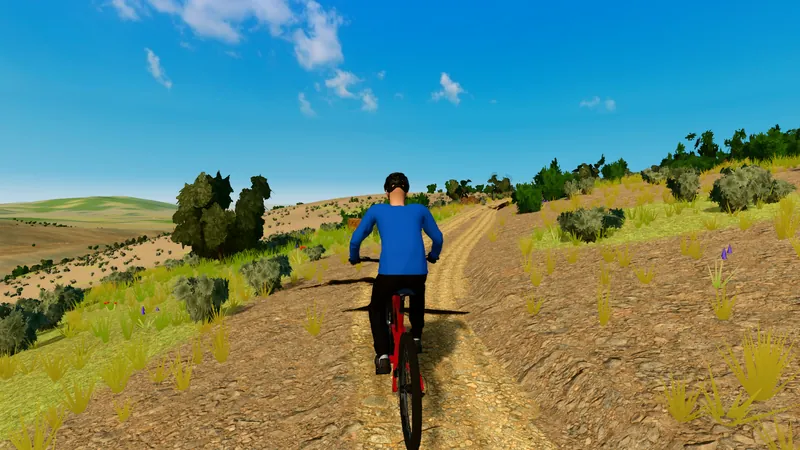 Rider on a dirt double-track across sage-covered high desert hills